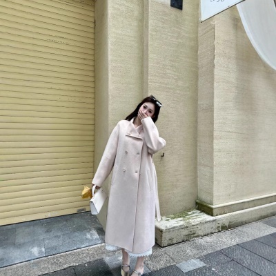 韩系双排扣大衣羊绒女气质纯羊毛手工双面毛呢外套昆山羊绒大衣