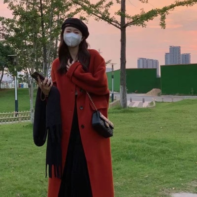 秋冬慵懒红色羊毛大衣长款双面羊绒呢子毛呢外套女西西里厚实保暖