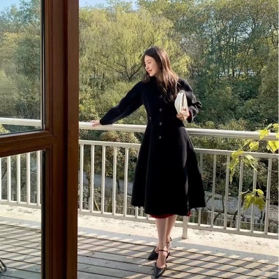 100澳洲羊毛大衣女收腰高档羊绒双面毛呢外套批发英伦风气质通勤