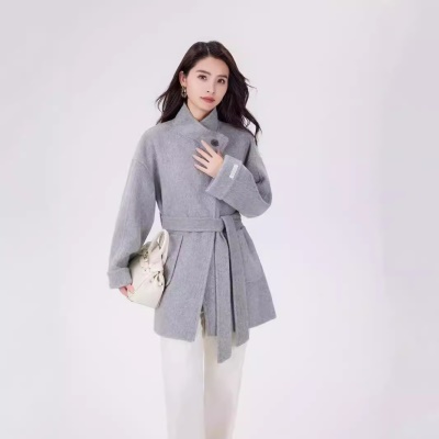 羊绒大衣女高级感短款羊毛大衣白色纯羊毛双面毛呢外套100羊毛