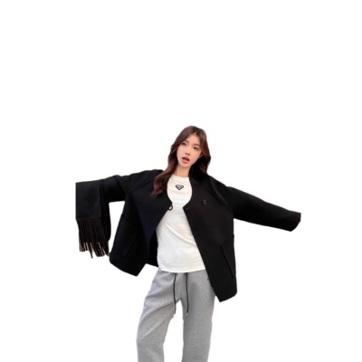 短款羊绒大衣女高级感韩版围巾羊毛大衣小个子穿搭羊绒毛呢外套女