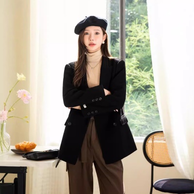 新款韩版西装毛呢外套女小个子中长通勤羊毛休闲呢子大衣气质通勤