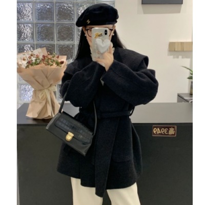 中长款羊绒大衣海军领羊毛大衣初秋高级感上衣小个子毛呢外套女