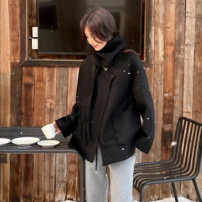 短款羊绒大衣女高级感韩版围巾羊毛大衣小个子穿搭羊绒毛呢外套女