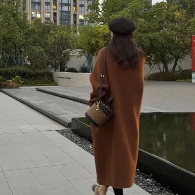 秋冬慵懒红色羊毛大衣长款双面羊绒呢子毛呢外套女西西里厚实保暖