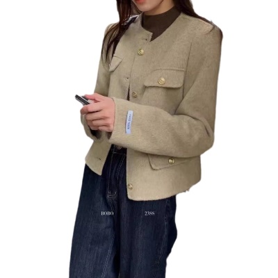 短款小香风羊毛大衣女春季高级感小个子羊绒格雷系穿搭毛呢外套女