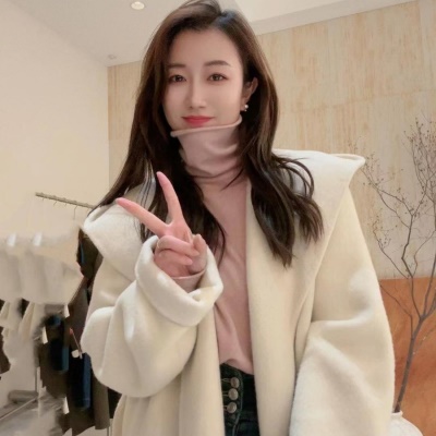 韩版连帽双面羊毛大衣小个子羊绒上衣高级感骆驼绒桑蚕丝毛呢外套