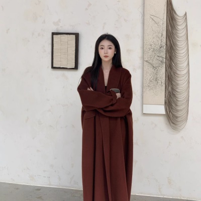 七七慵懒风宽松高级羊绒大衣纯羊毛毛呢外套轻奢个性百搭宽松显瘦