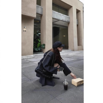 骆驼绒大衣红色战袍韩系连帽羊绒高级感小个子双面羊毛毛呢外套女