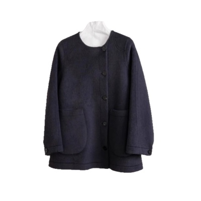 英皇贝贝黄金品类高档奢级气质现代极简U领贴袋高雅羊驼毛双面呢